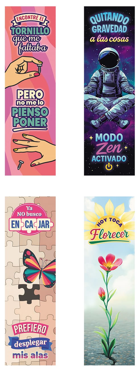 4 marcapáginas a color con diferentes diseños