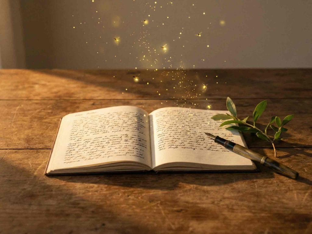 un cuaderno como diario de glimmers y una pluma de escribir