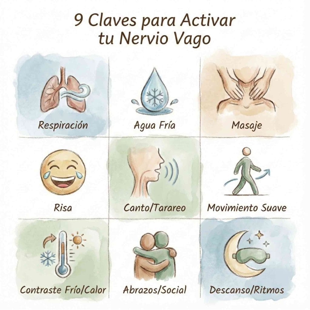 Resumen infográfico de las 9 formas de activar el nervio vago