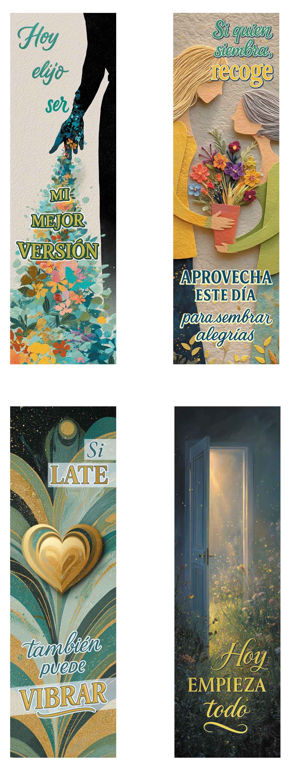 4 marcapáginas a color con diferentes diseños